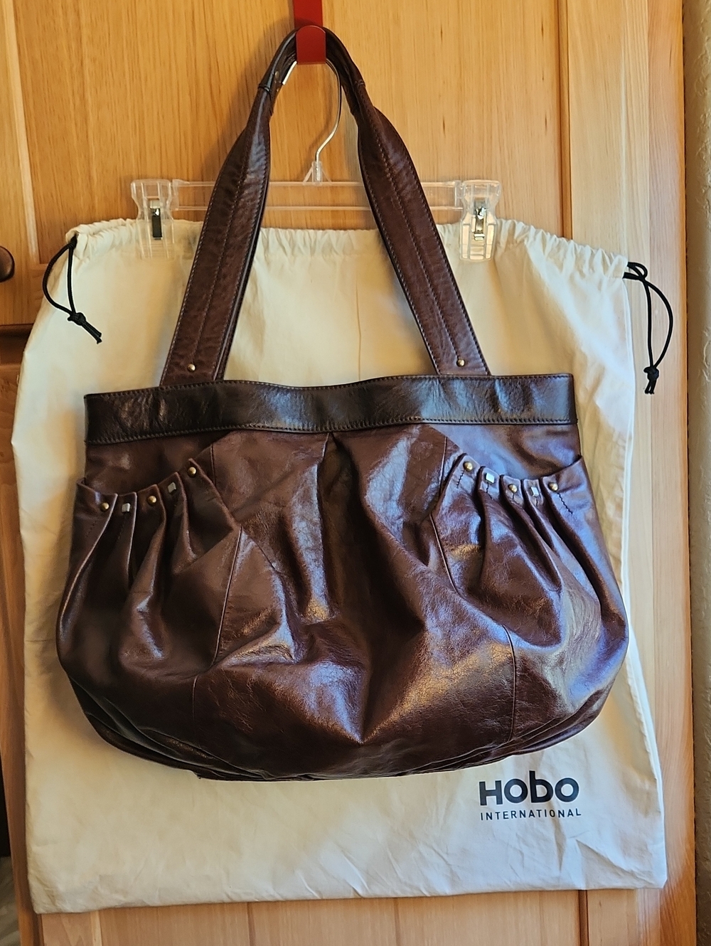 HOBO Brown Leather Shoulder Bag with Stud Accents With Original Dust Bag
